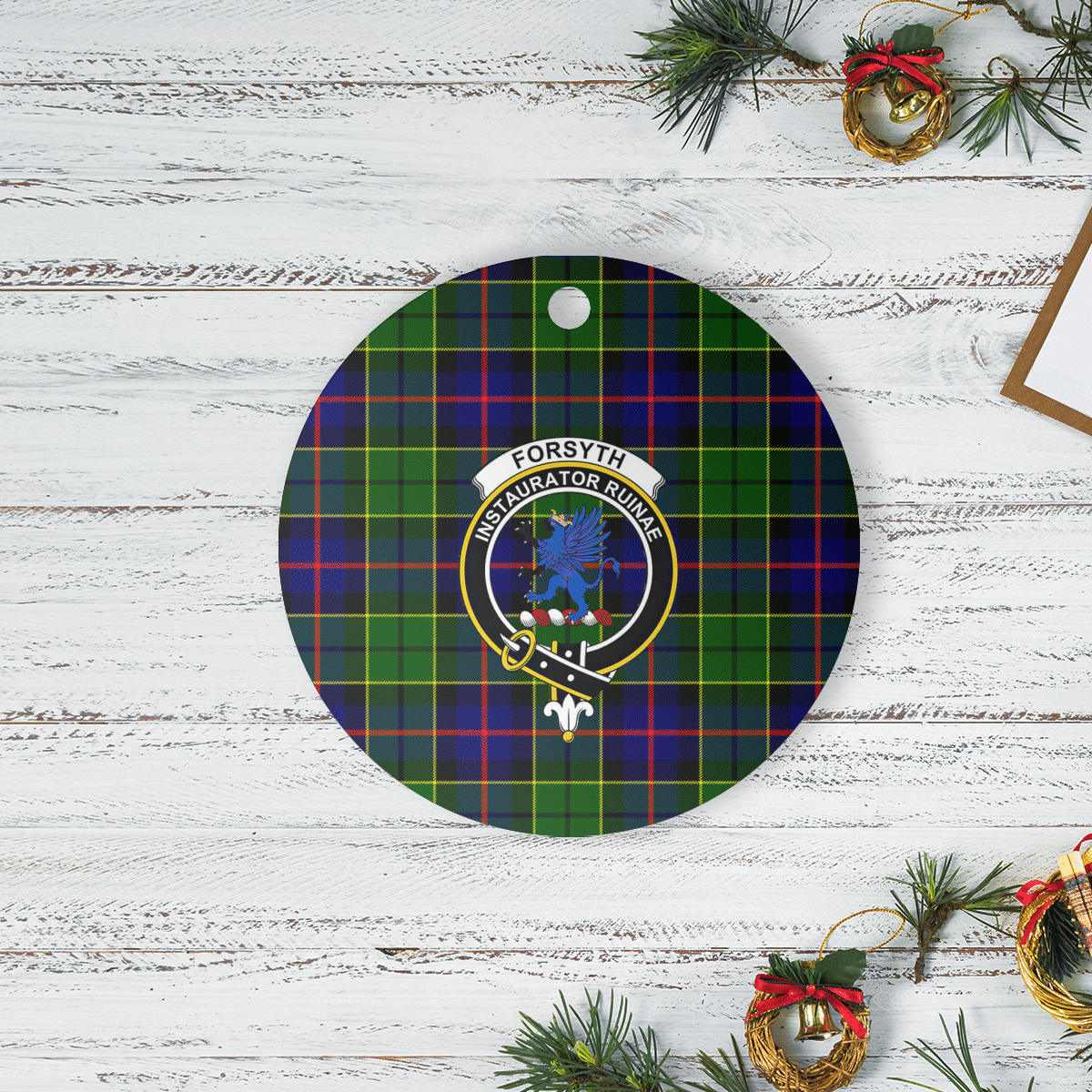 Clan Forsyth Modern Tartan Crest Round Ceramic Ornament HB17 Forsyth Modern Tartan Tartan Christmas   