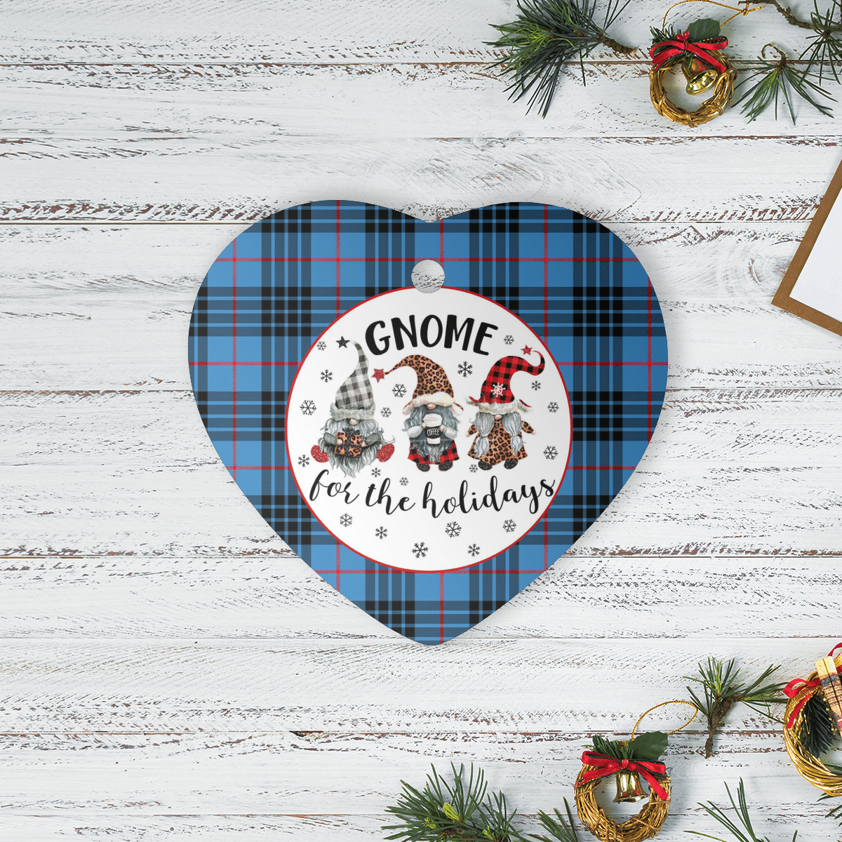 Clan MacKay Blue Tartan Tartan Crest Gnome Heart Ceramic Ornament EX53 MacKay Blue Tartan Tartan Christmas   
