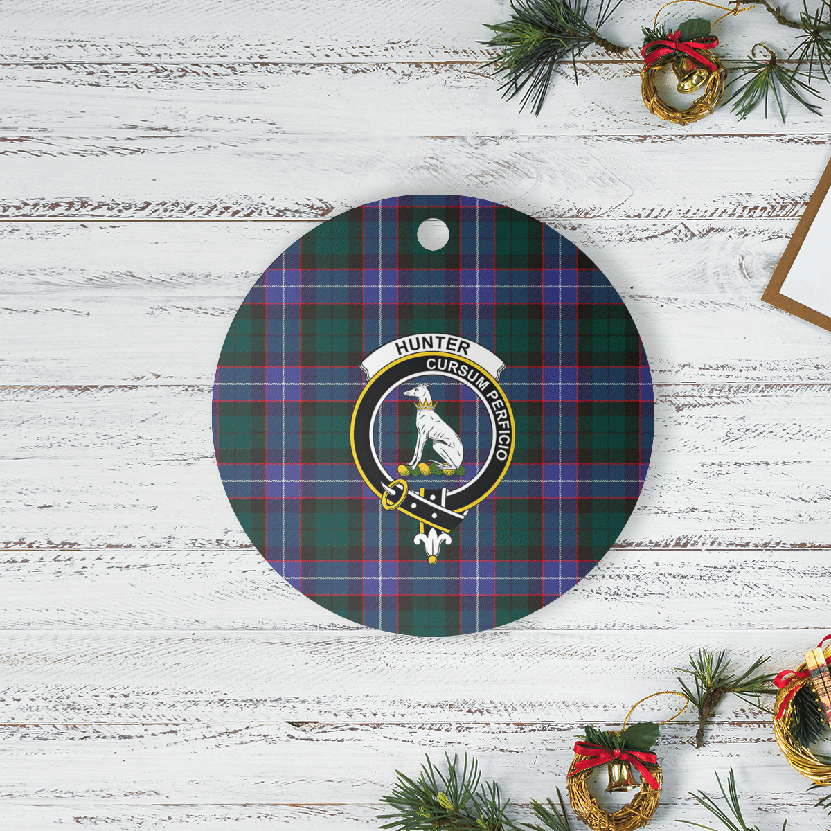 Clan Hunter Modern Tartan Crest Round Ceramic Ornament ZV73 Hunter Modern Tartan Tartan Christmas   