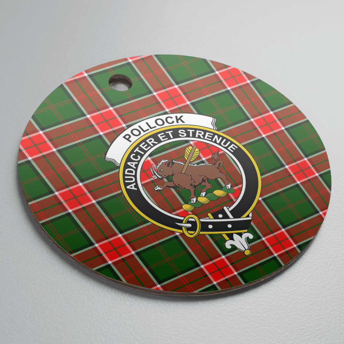 Clan Pollock Modern Tartan Crest Round Ceramic Ornament QB39 Pollock Modern Tartan Tartan Christmas   