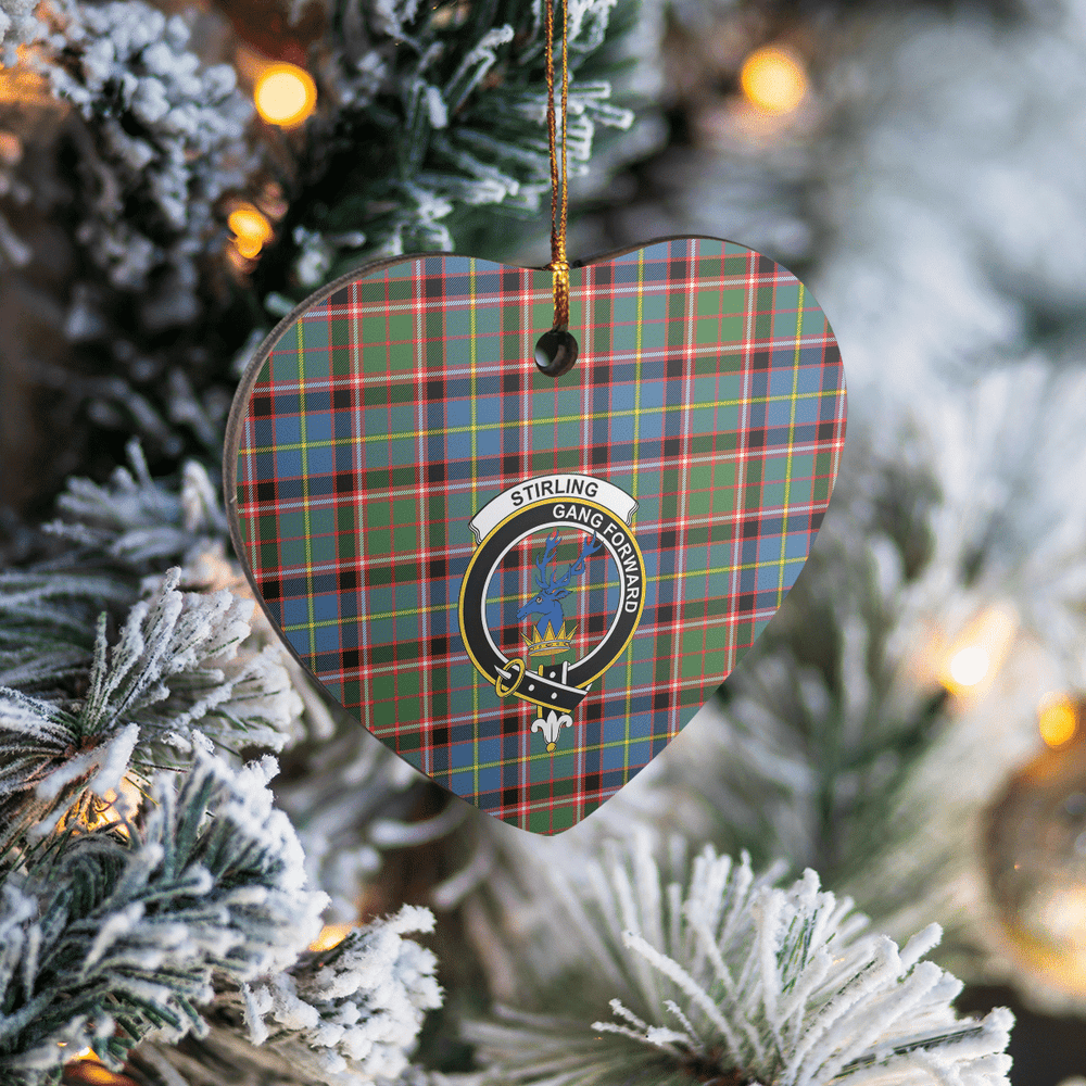 Clan Stirling (of Cadder-Present Chief) Tartan Crest Heart Ceramic Ornament HP71 Stirling (of Cadder-Present Chief) Tartan Tartan Christmas   