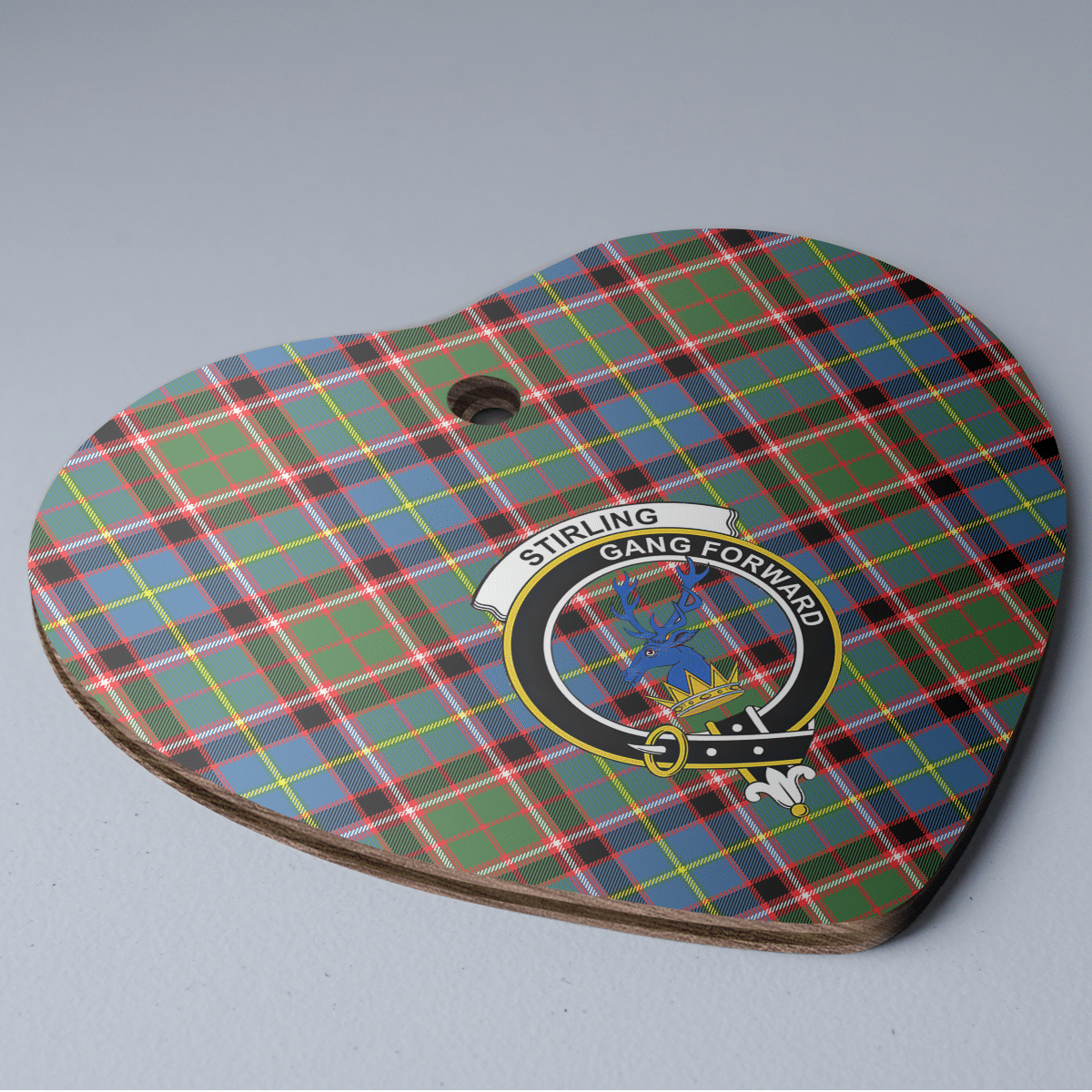 Clan Stirling (of Cadder-Present Chief) Tartan Crest Heart Ceramic Ornament HP71 Stirling (of Cadder-Present Chief) Tartan Tartan Christmas   
