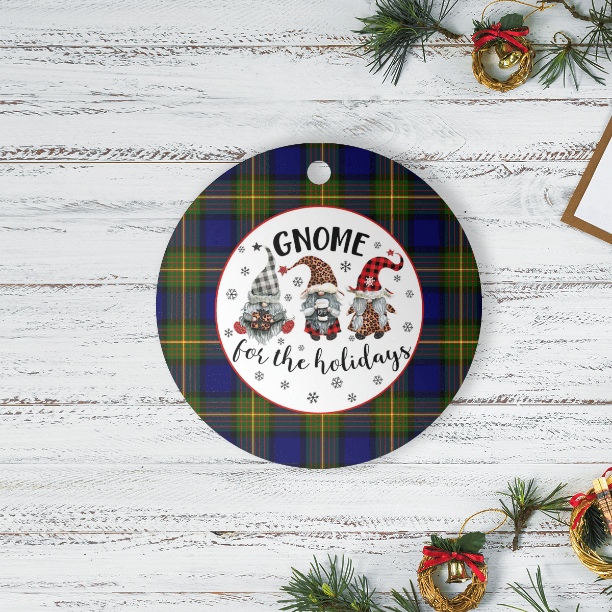 Clan Muir Tartan Tartan Crest Gnome Round Ceramic Ornament EY37 Muir Tartan Tartan Christmas   