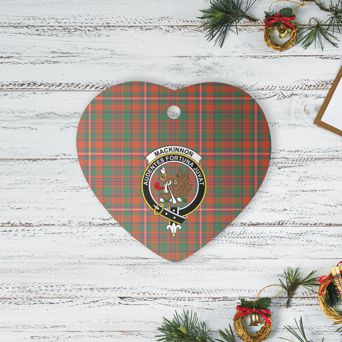 Clan MacKinnon Ancient Tartan Crest Heart Ceramic Ornament QM10 MacKinnon Ancient Tartan Tartan Christmas   