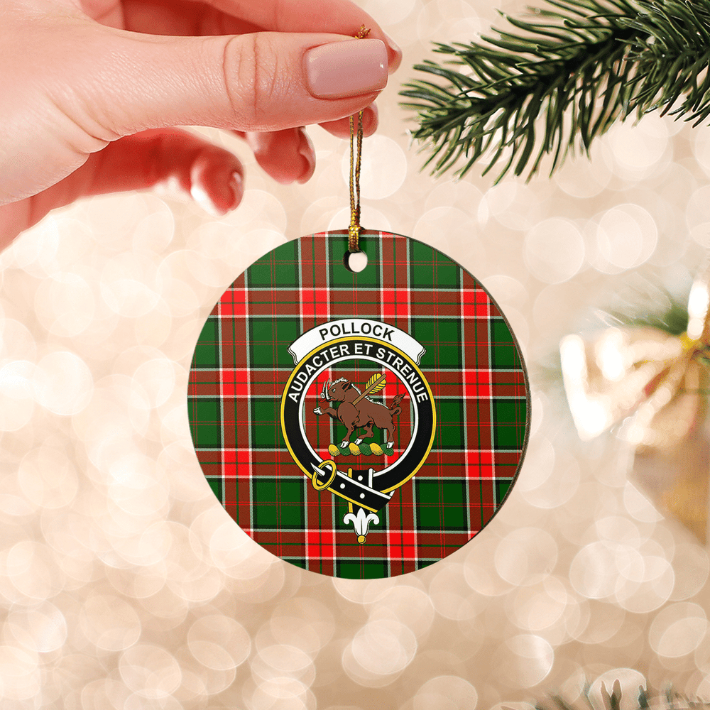 Clan Pollock Modern Tartan Crest Round Ceramic Ornament QB39 Pollock Modern Tartan Tartan Christmas   