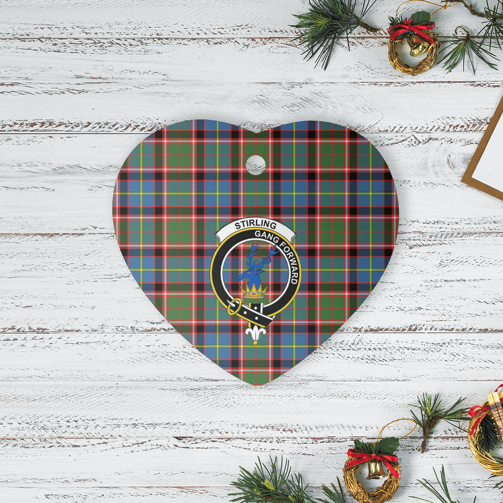 Clan Stirling (of Cadder-Present Chief) Tartan Crest Heart Ceramic Ornament HP71 Stirling (of Cadder-Present Chief) Tartan Tartan Christmas   
