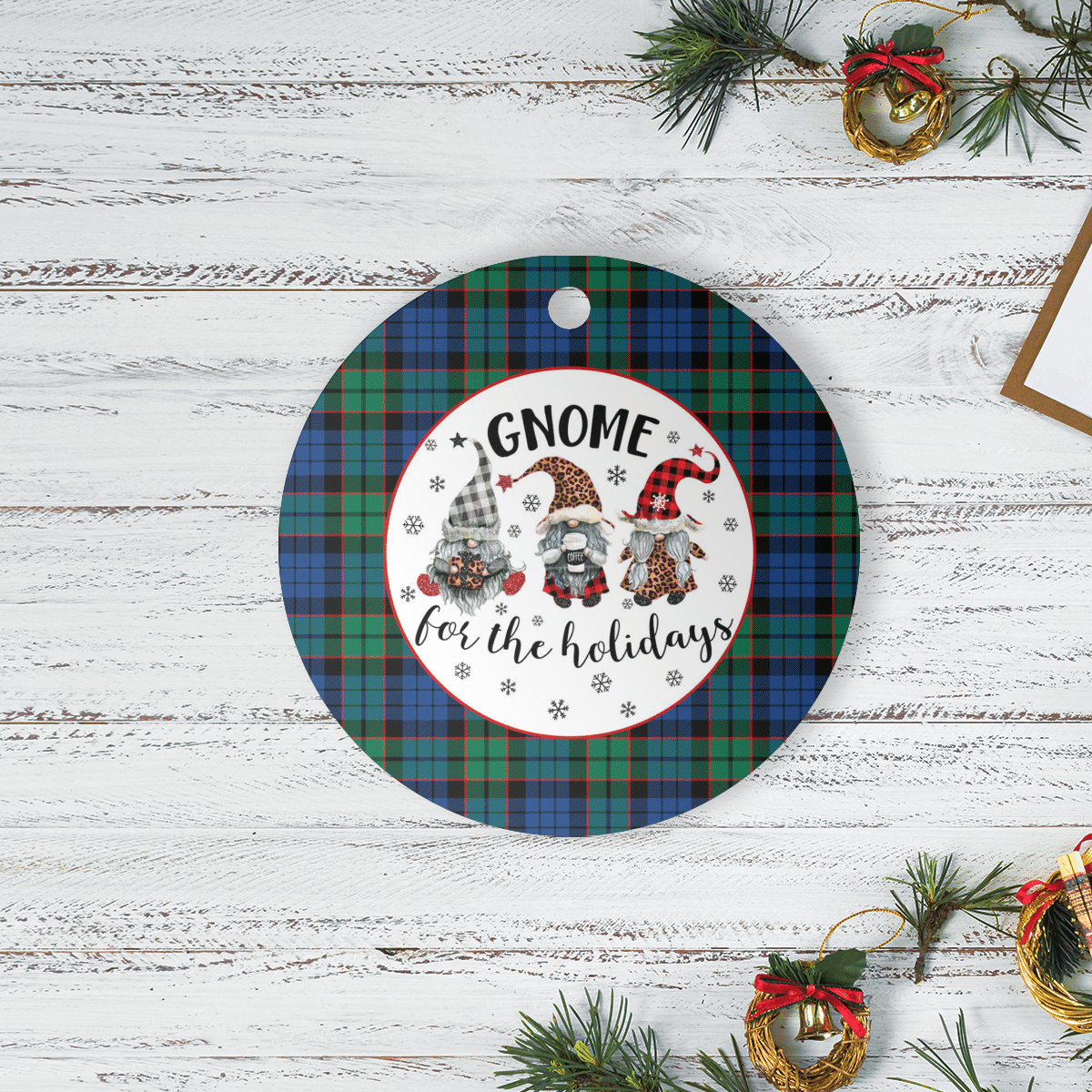 Clan Fletcher Ancient Tartan Tartan Crest Gnome Round Ceramic Ornament CT26 Fletcher Ancient Tartan Tartan Christmas   