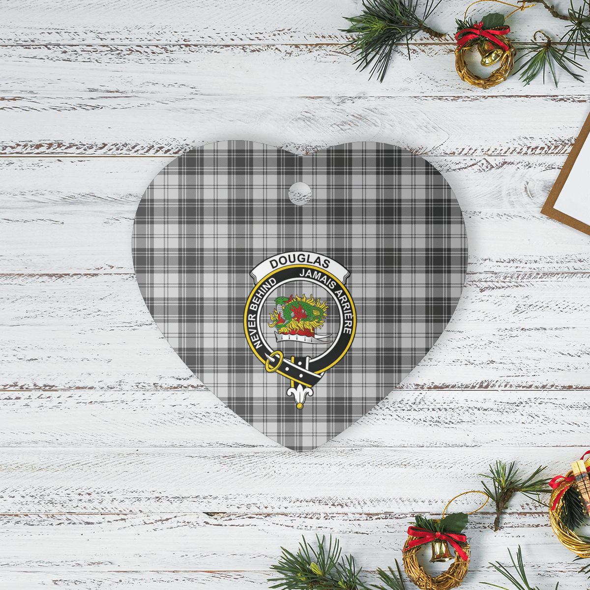 Clan Douglas Grey Modern Tartan Crest Heart Ceramic Ornament CK60 Douglas Grey Modern Tartan Tartan Christmas   