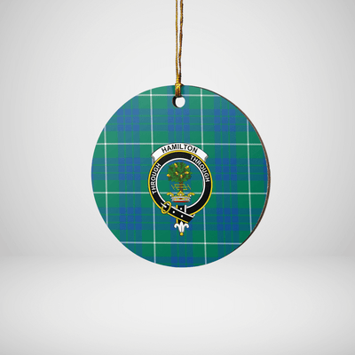 Clan Hamilton Hunting Ancient Tartan Crest Round Ceramic Ornament ND10