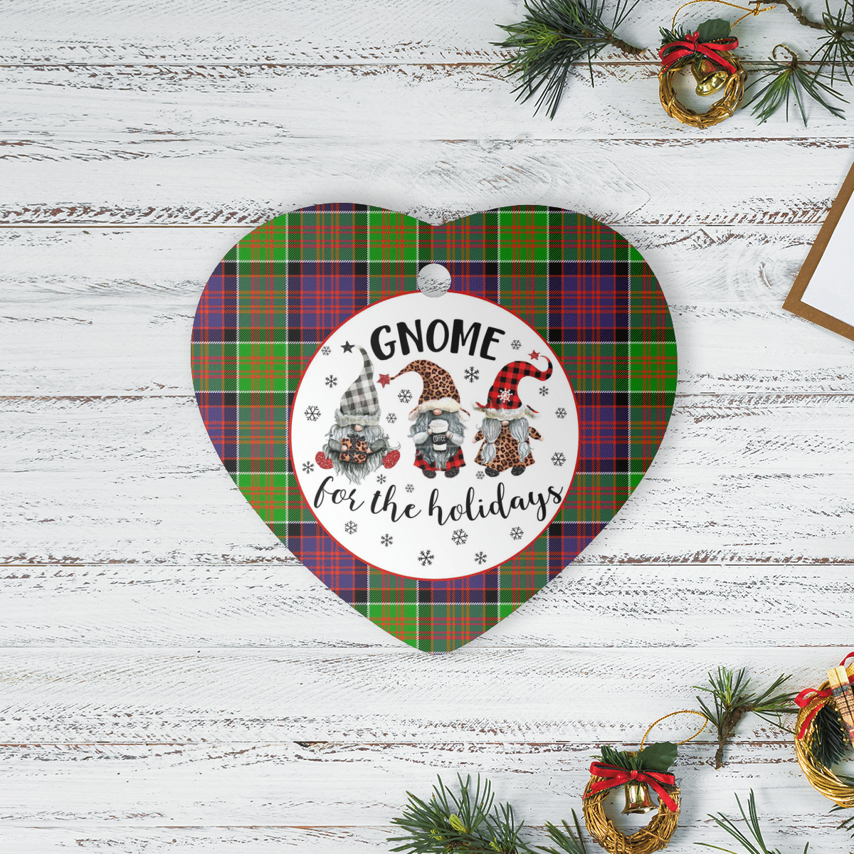 Clan MacDonald of Clanranald Tartan Tartan Crest Gnome Heart Ceramic Ornament AB52 MacDonald of Clanranald Tartan Tartan Christmas   