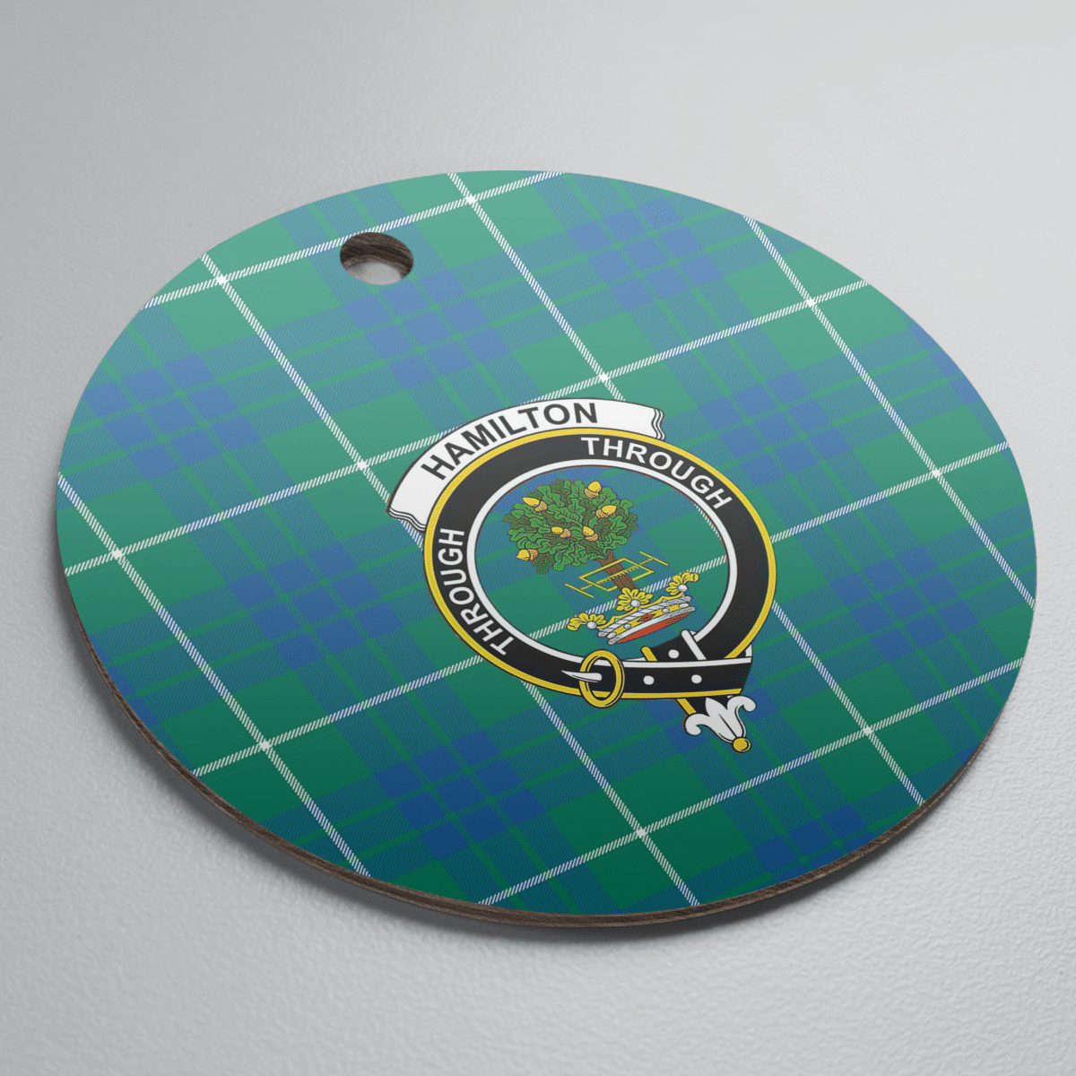 Clan Hamilton Hunting Ancient Tartan Crest Round Ceramic Ornament ND10 Hamilton Hunting Ancient Tartan Tartan Christmas   