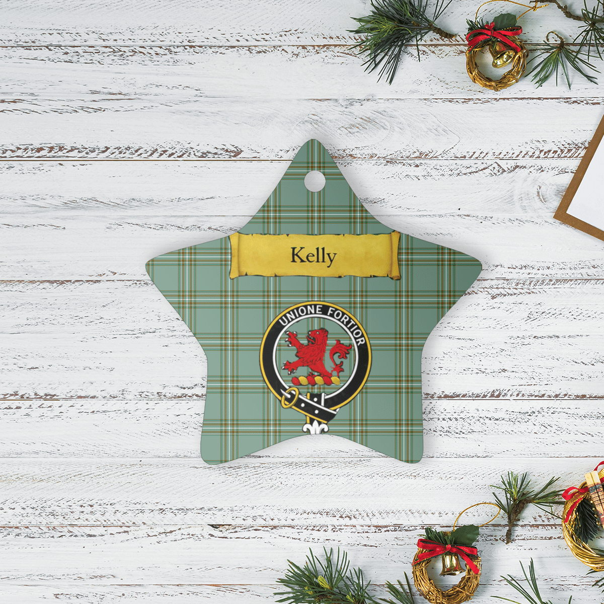 Clan Kelly Dress Tartan Crest Star Ceramic Ornament WO27 Kelly Dress Tartan Tartan Christmas   