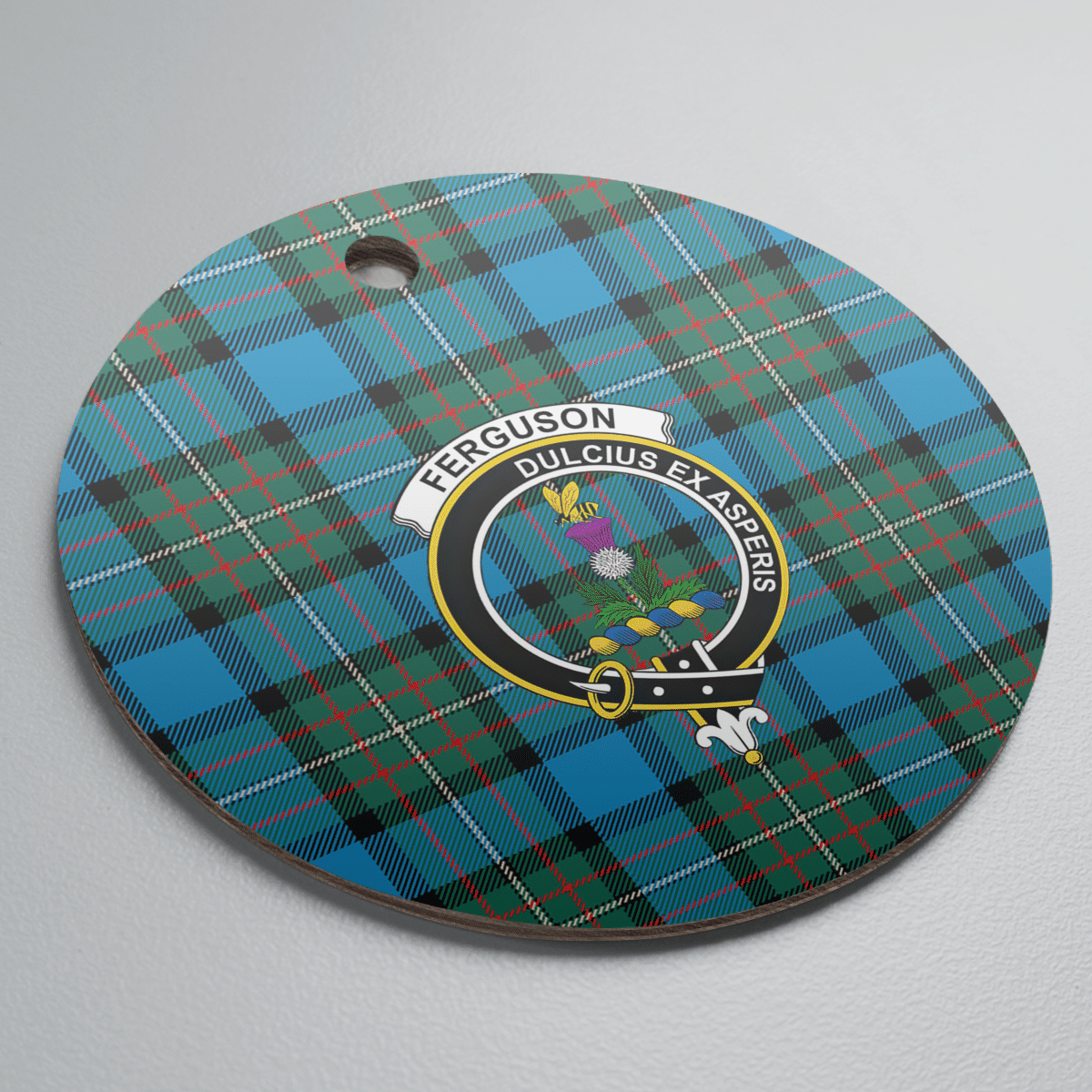 Clan Fergusson Ancient Tartan Crest Round Ceramic Ornament XF77 Fergusson Ancient Tartan Tartan Christmas   