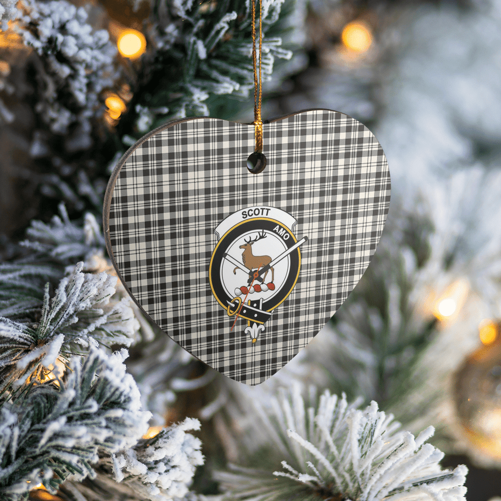 Clan Scott Black & White Ancient Tartan Crest Heart Ceramic Ornament RV29 Scott Black & White Ancient Tartan Tartan Christmas   