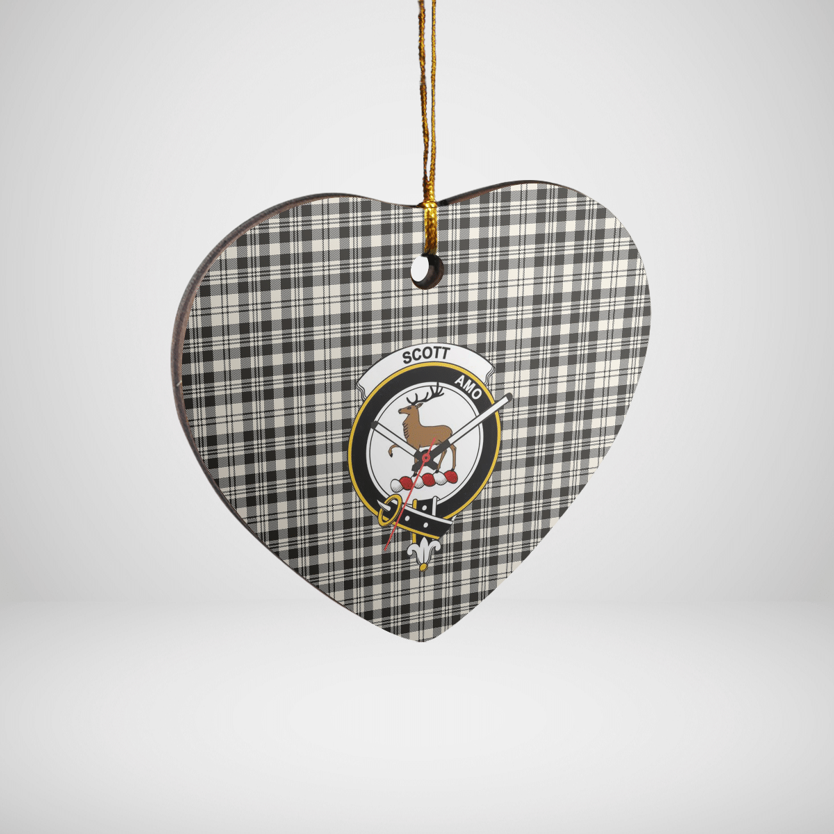 Clan Scott Black & White Ancient Tartan Crest Heart Ceramic Ornament RV29 Scott Black & White Ancient Tartan Tartan Christmas   