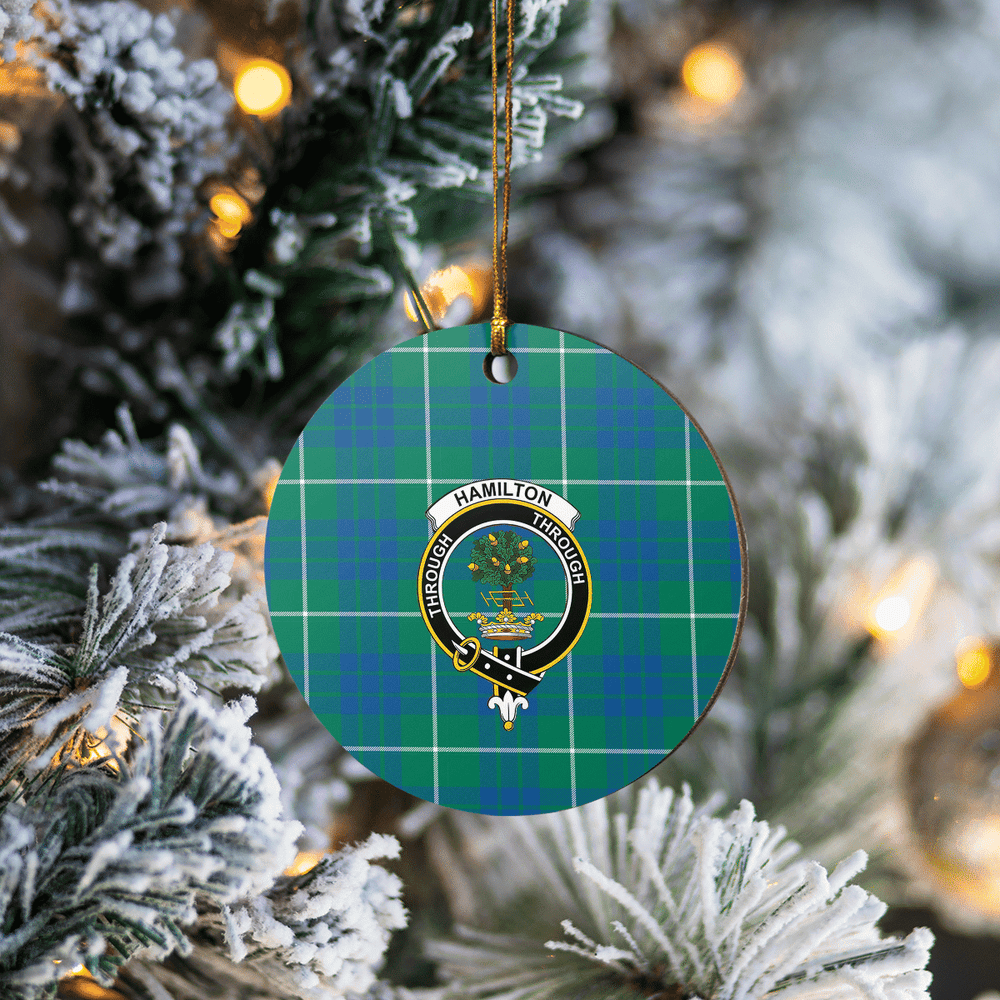 Clan Hamilton Hunting Ancient Tartan Crest Round Ceramic Ornament ND10 Hamilton Hunting Ancient Tartan Tartan Christmas   