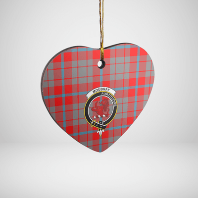 Clan Moubray Tartan Crest Heart Ceramic Ornament