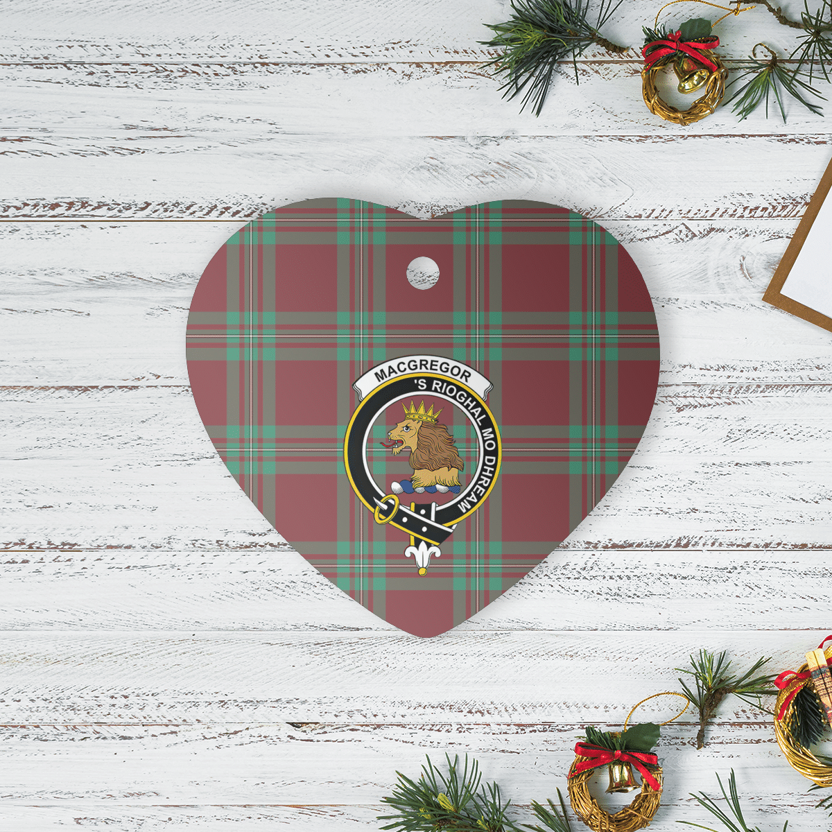 Clan MacGregor Hunting Ancient Tartan Crest Heart Ceramic Ornament TQ12 MacGregor Hunting Ancient Tartan Tartan Christmas   
