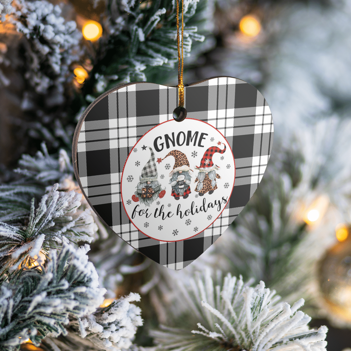 Clan MacFarlane Black & White Tartan Tartan Crest Gnome Heart Ceramic Ornament QD97 MacFarlane Black & White Tartan Tartan Christmas   