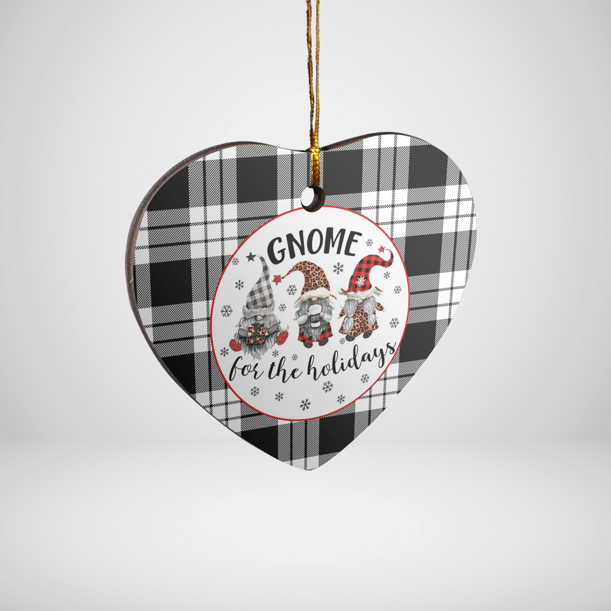 Clan MacFarlane Black & White Tartan Tartan Crest Gnome Heart Ceramic Ornament QD97 MacFarlane Black & White Tartan Tartan Christmas   