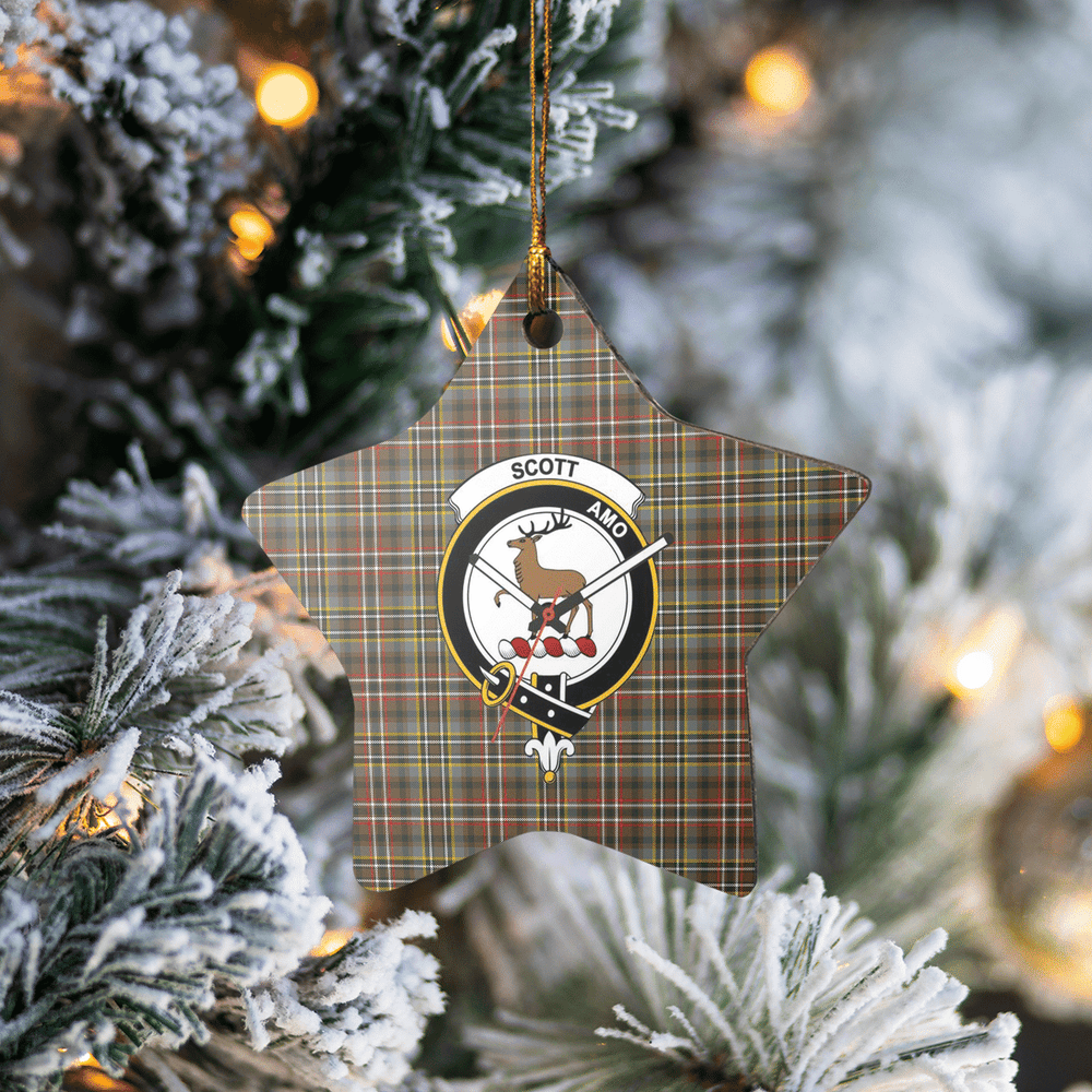 Clan Scott Green Weathered Tartan Crest Star Ceramic Ornament YY44 Scott Green Weathered Tartan Tartan Christmas   