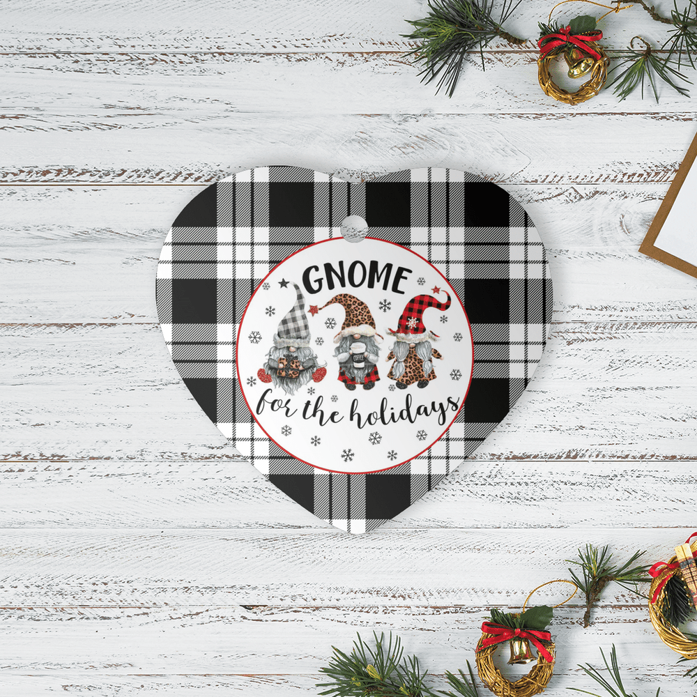 Clan MacFarlane Black & White Tartan Tartan Crest Gnome Heart Ceramic Ornament QD97 MacFarlane Black & White Tartan Tartan Christmas   