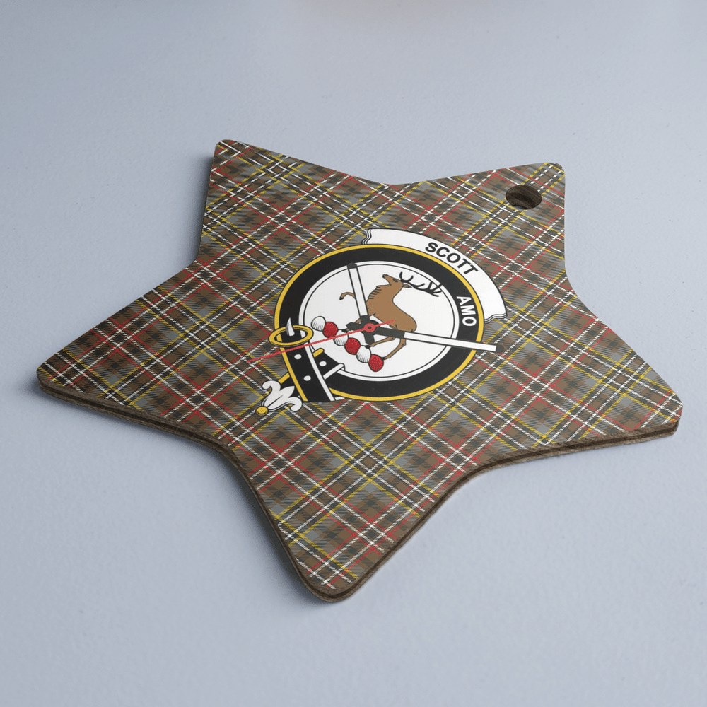 Clan Scott Green Weathered Tartan Crest Star Ceramic Ornament YY44 Scott Green Weathered Tartan Tartan Christmas   