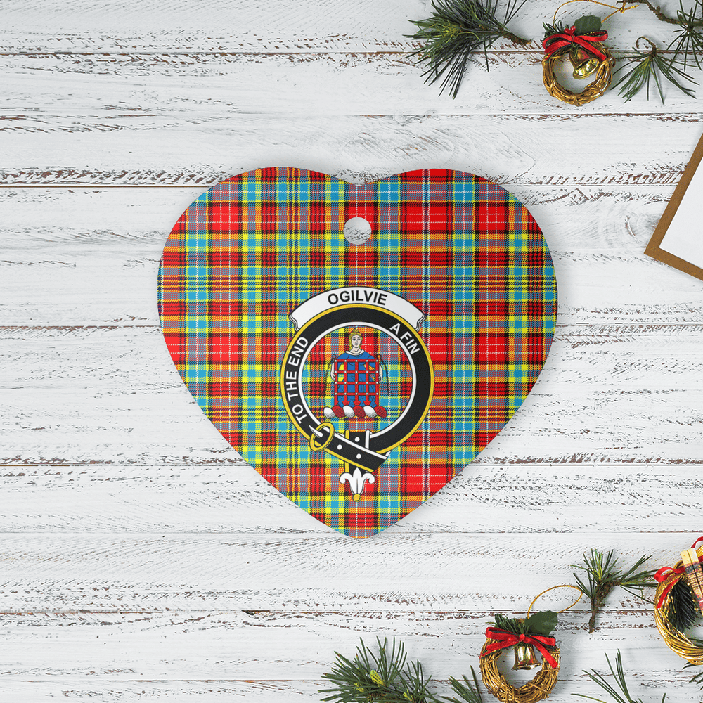 Clan Ogilvie Tartan Crest Heart Ceramic Ornament PQ36 Ogilvie Tartan Tartan Christmas   