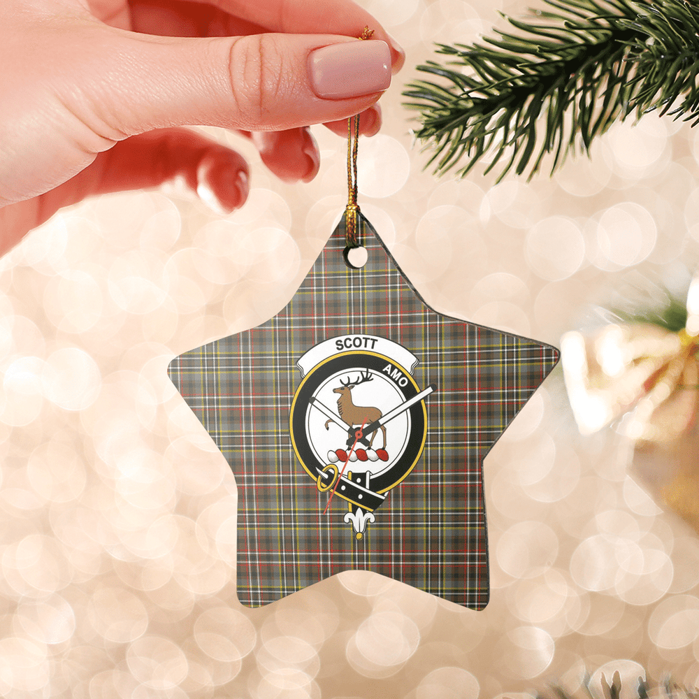 Clan Scott Green Weathered Tartan Crest Star Ceramic Ornament YY44 Scott Green Weathered Tartan Tartan Christmas   