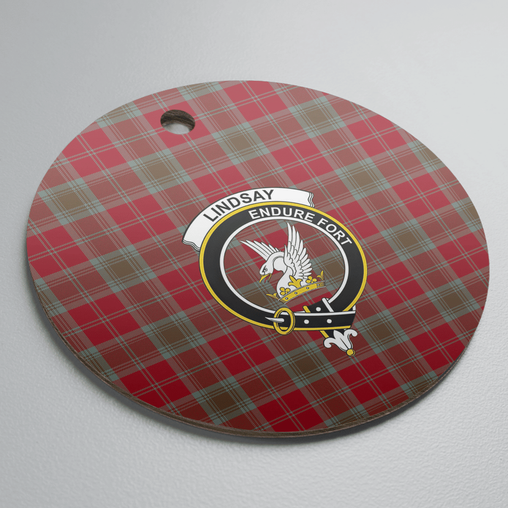 Clan Lindsay Weathered Tartan Crest Round Ceramic Ornament SF94 Lindsay Weathered Tartan Tartan Christmas   
