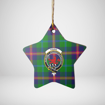 Clan Young Modern Tartan Crest Star Ceramic Ornament