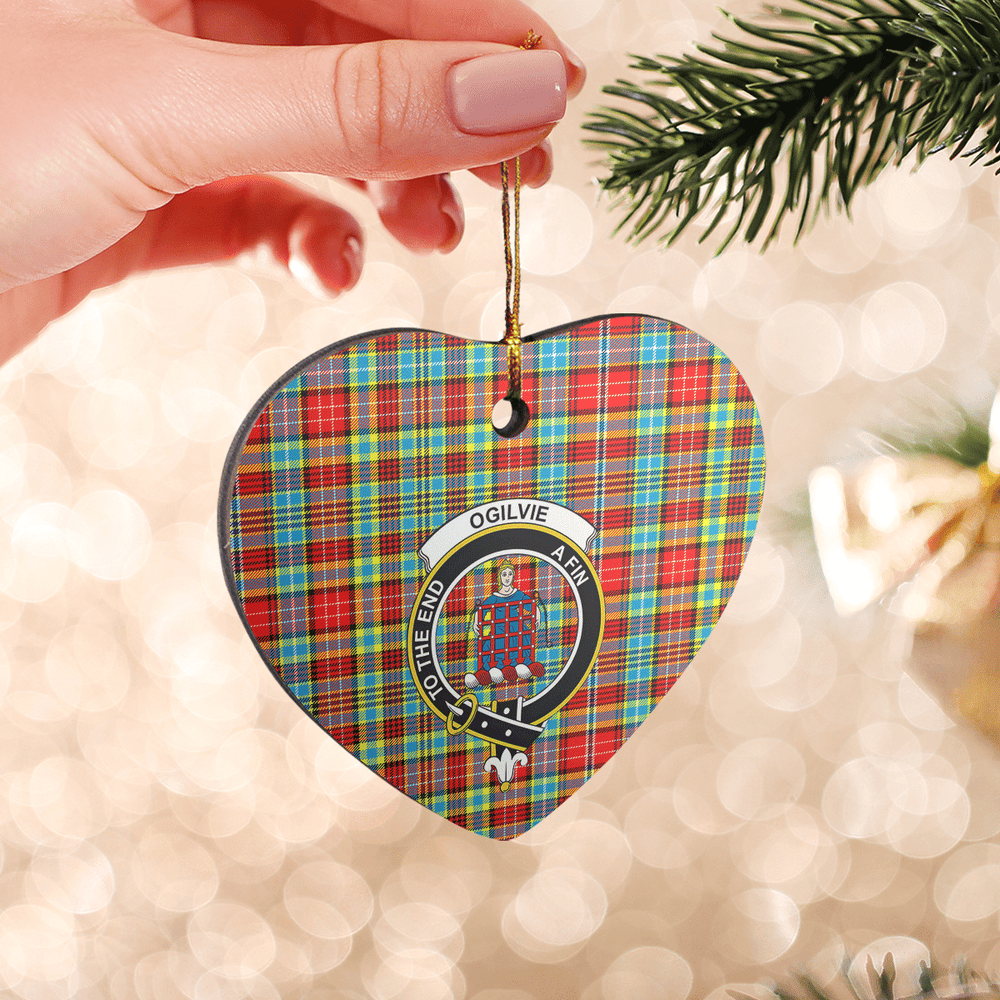 Clan Ogilvie Tartan Crest Heart Ceramic Ornament PQ36 Ogilvie Tartan Tartan Christmas   