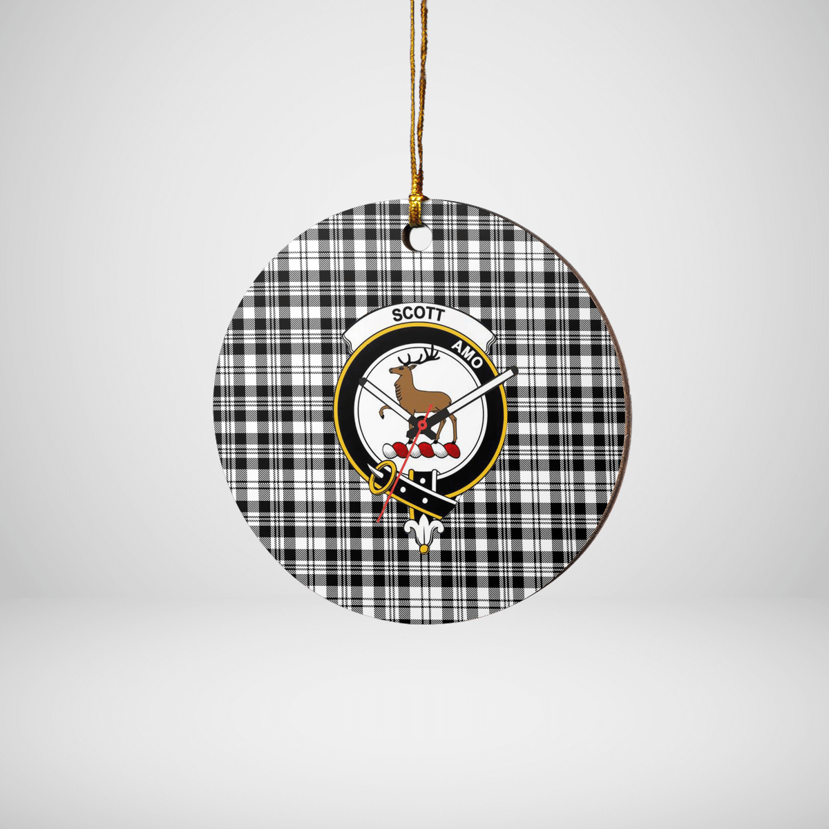 Clan Scott Black & White Modern Tartan Crest Round Ceramic Ornament CI81 Scott Black & White Modern Tartan Tartan Christmas   