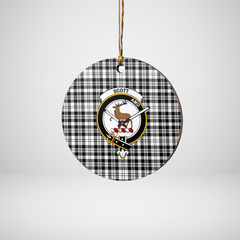 Clan Scott Black & White Modern Tartan Crest Round Ceramic Ornament CI81 Scott Black & White Modern Tartan Tartan Christmas   