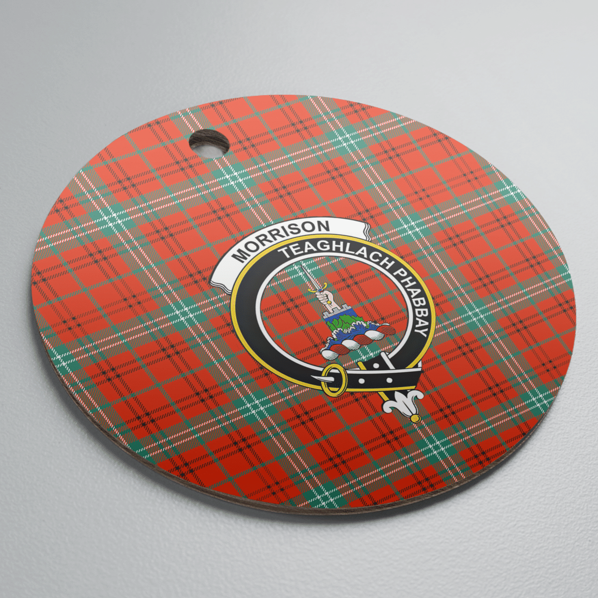 Clan Morrison Red Ancient Tartan Crest Round Ceramic Ornament BC12 Morrison Red Ancient Tartan Tartan Christmas   
