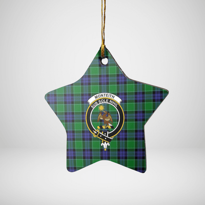 Clan Monteith Tartan Crest Star Ceramic Ornament