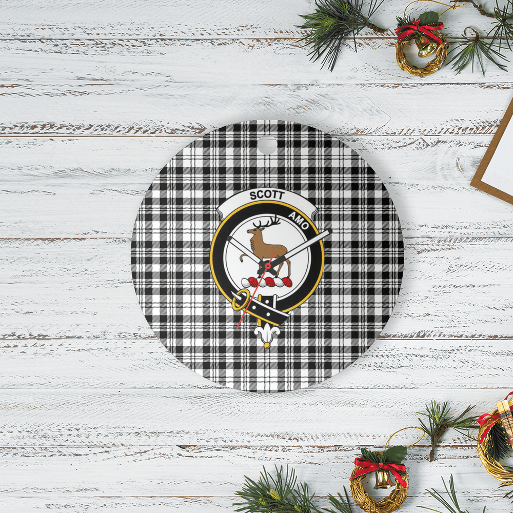 Clan Scott Black & White Modern Tartan Crest Round Ceramic Ornament CI81 Scott Black & White Modern Tartan Tartan Christmas   
