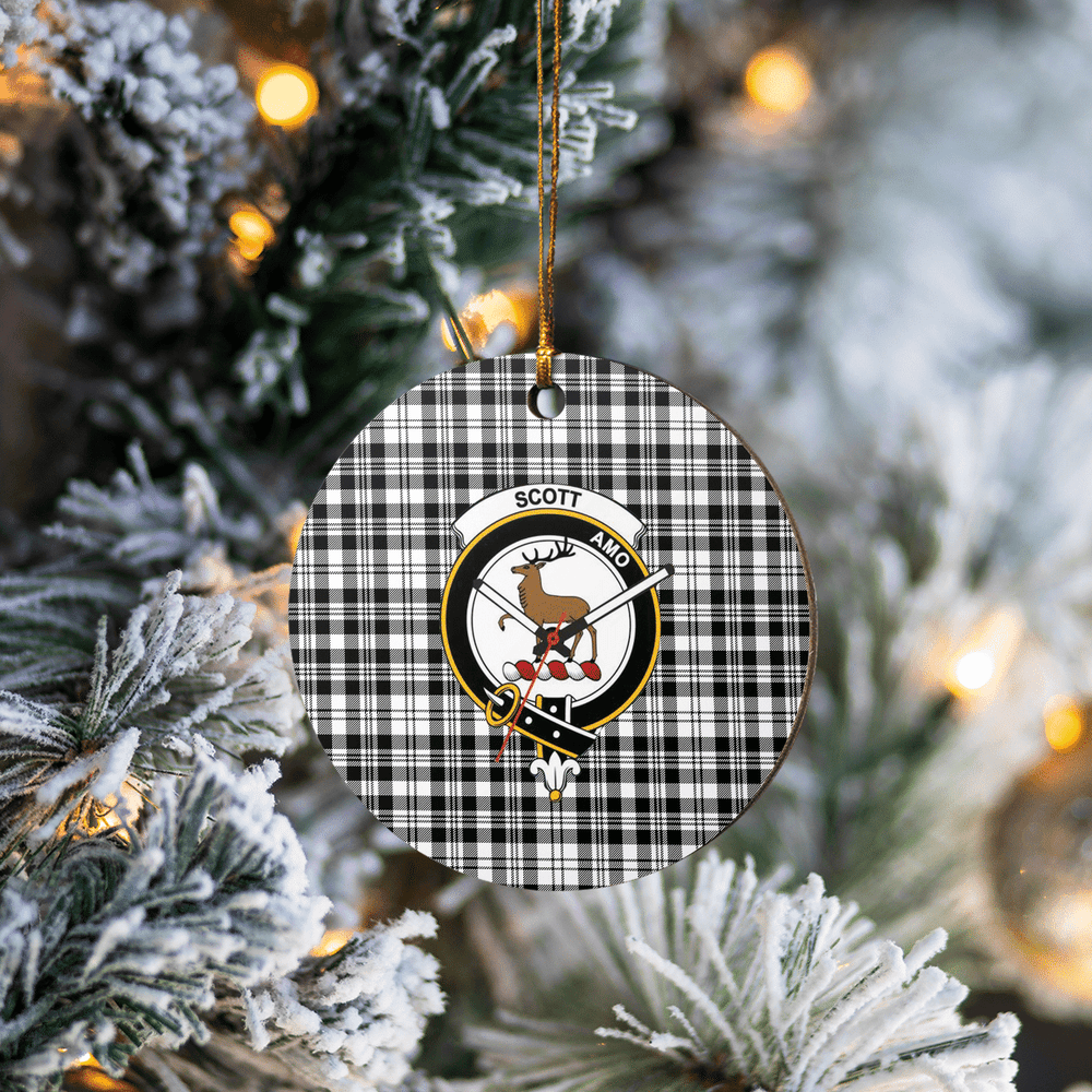 Clan Scott Black & White Modern Tartan Crest Round Ceramic Ornament CI81 Scott Black & White Modern Tartan Tartan Christmas   