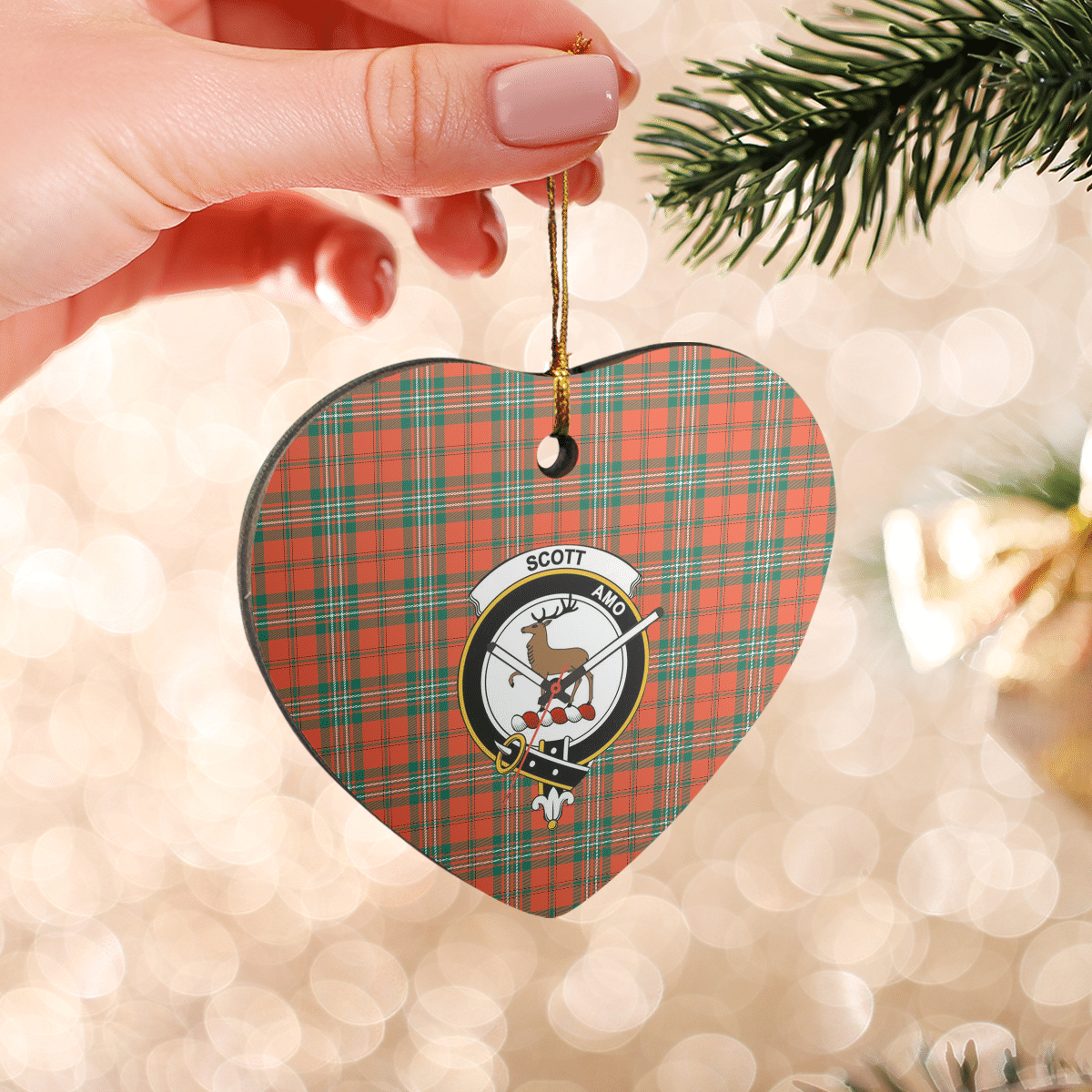 Clan Scott Ancient Tartan Crest Heart Ceramic Ornament EI94 Scott Ancient Tartan Tartan Christmas   