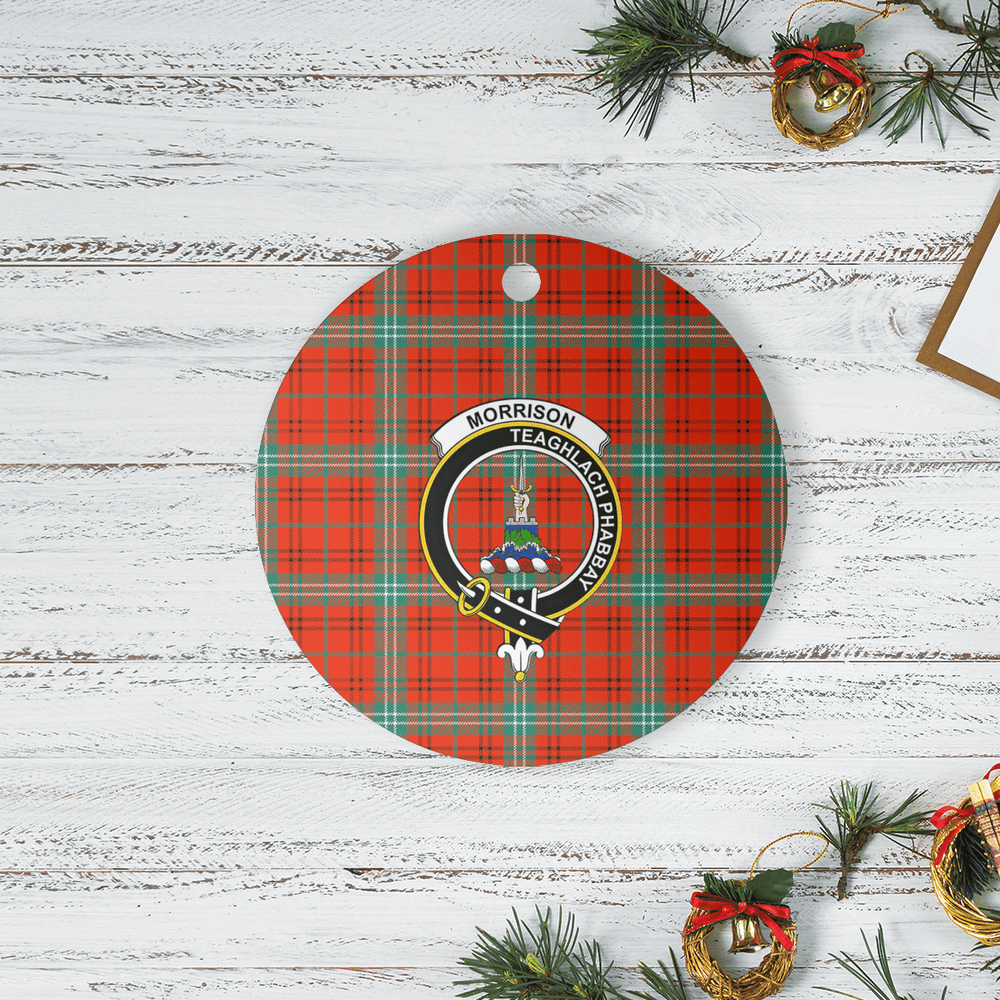 Clan Morrison Red Ancient Tartan Crest Round Ceramic Ornament BC12 Morrison Red Ancient Tartan Tartan Christmas   