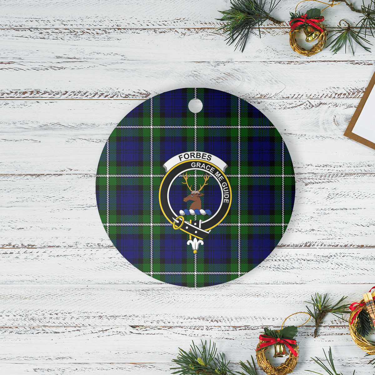Clan Forbes Modern Tartan Crest Round Ceramic Ornament ZA82 Forbes Modern Tartan Tartan Christmas   