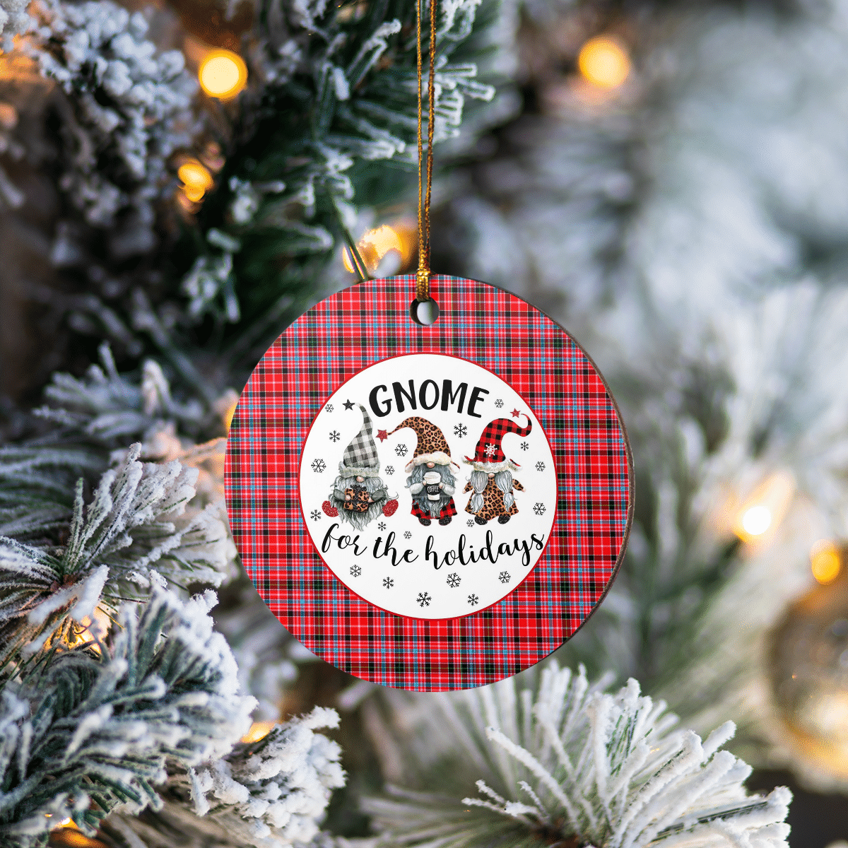 Clan Udny Tartan Tartan Crest Gnome Round Ceramic Ornament KY56 Udny Tartan Tartan Christmas   