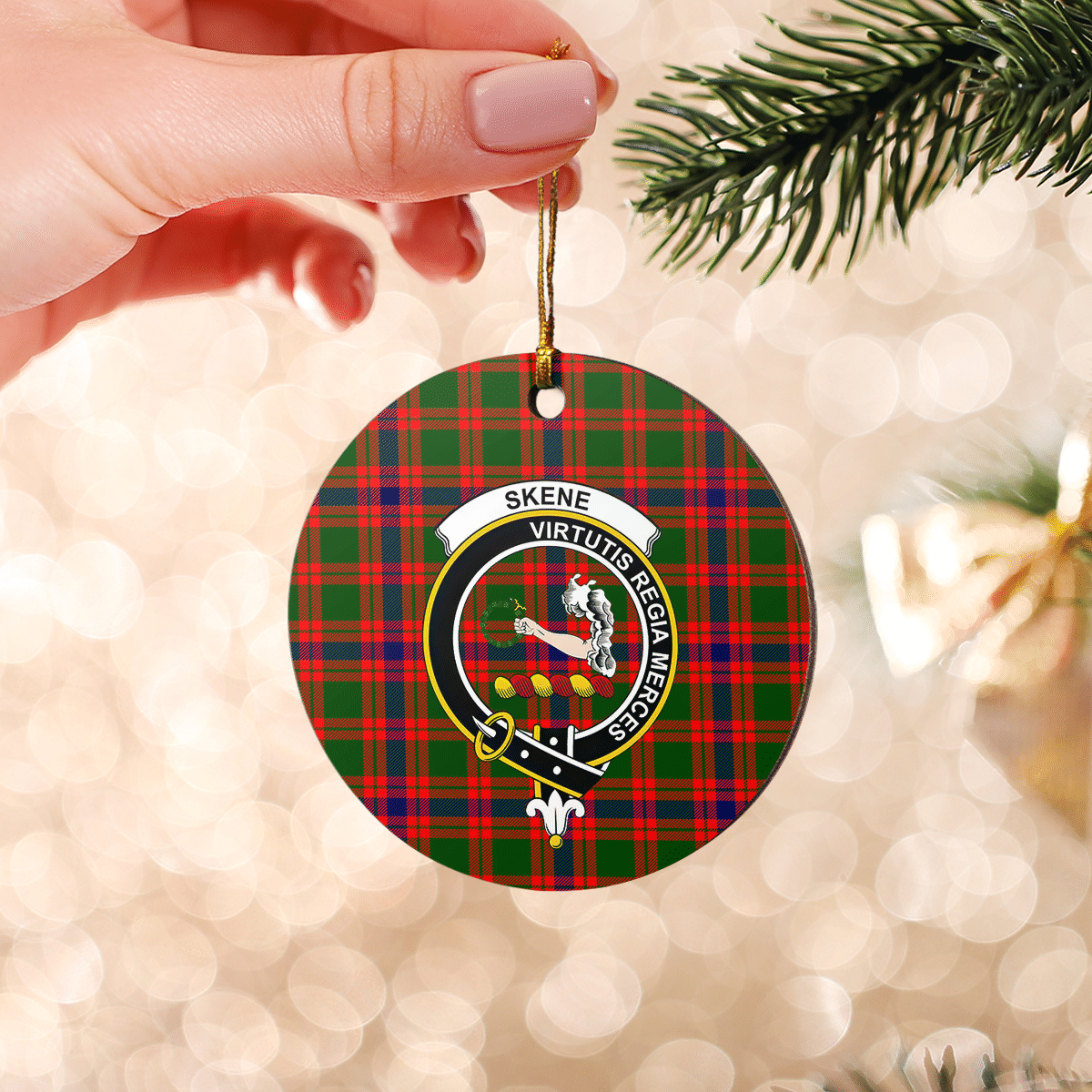 Clan Skene Modern Tartan Crest Round Ceramic Ornament ZL85 Skene Modern Tartan Tartan Christmas   
