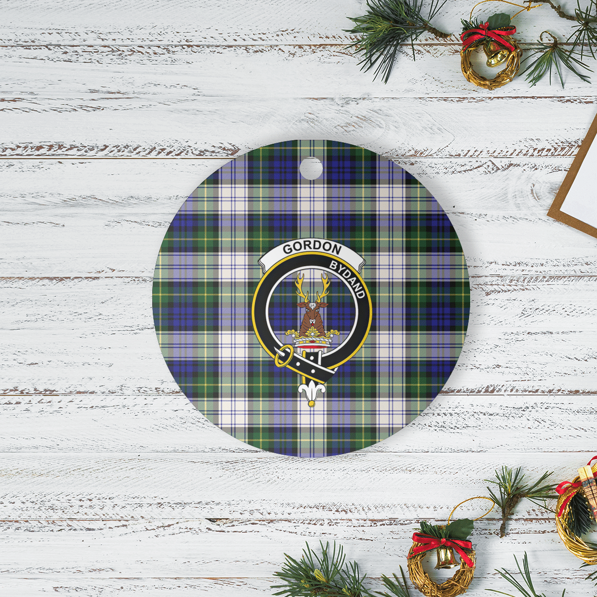 Clan Gordon Dress Modern Tartan Crest Round Ceramic Ornament CQ82 Gordon Dress Modern Tartan Tartan Christmas   