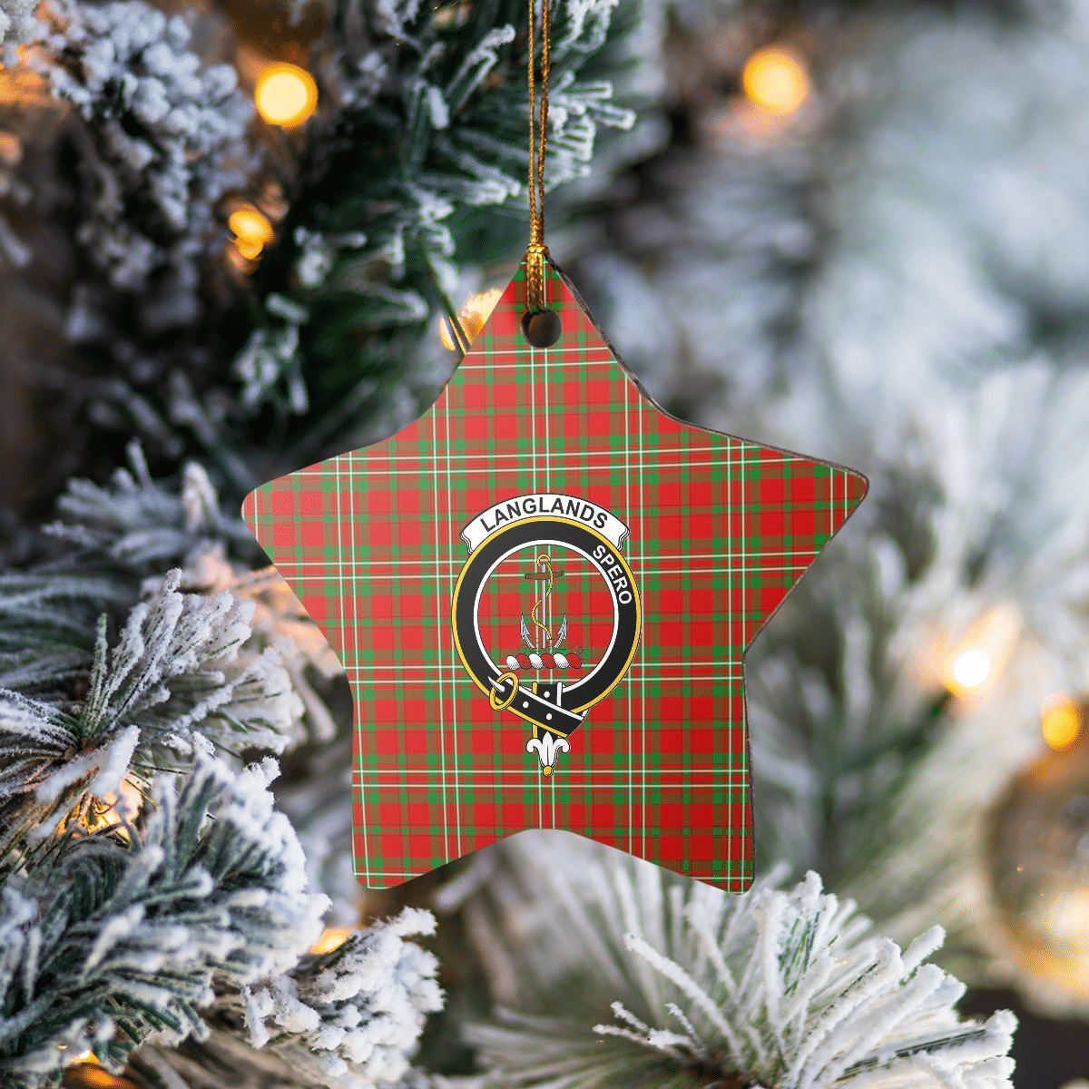 Clan Langlands Tartan Crest Star Ceramic Ornament FW31 Langlands Tartan Tartan Christmas   