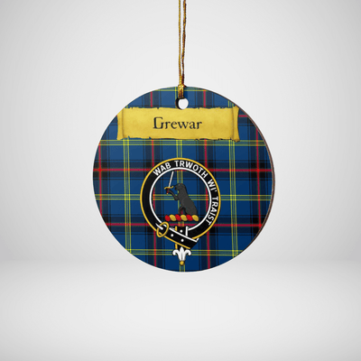 Clan Grewar Tartan Crest Round Ceramic Ornament