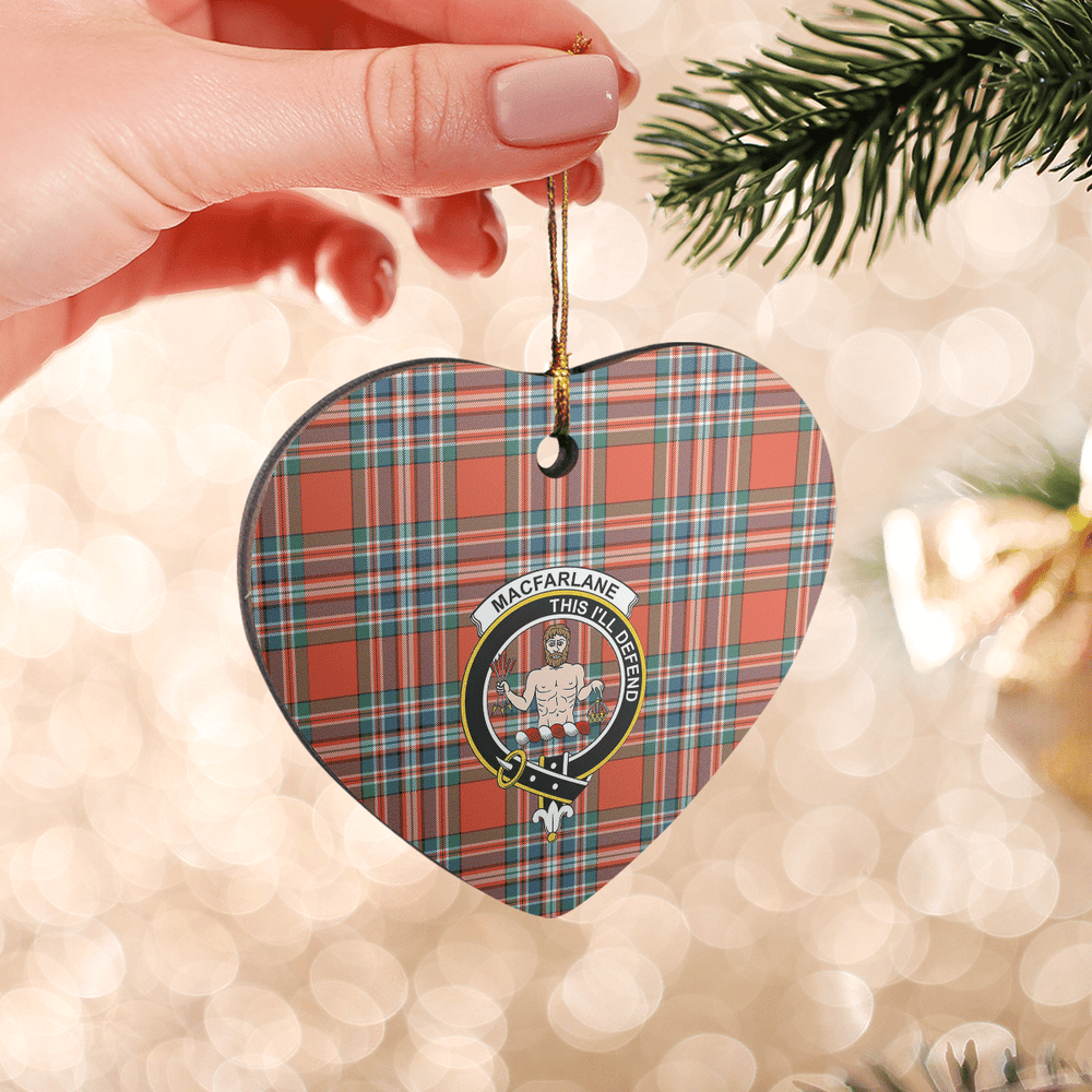 Clan MacFarlane Ancient Tartan Crest Heart Ceramic Ornament EM80 MacFarlane Ancient Tartan Tartan Christmas   
