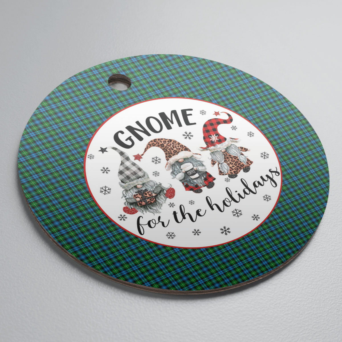 Clan Lammie Tartan Tartan Crest Gnome Round Ceramic Ornament PO63 Lammie Tartan Tartan Christmas   