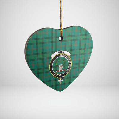Clan Ross Hunting Ancient Tartan Crest Heart Ceramic Ornament
