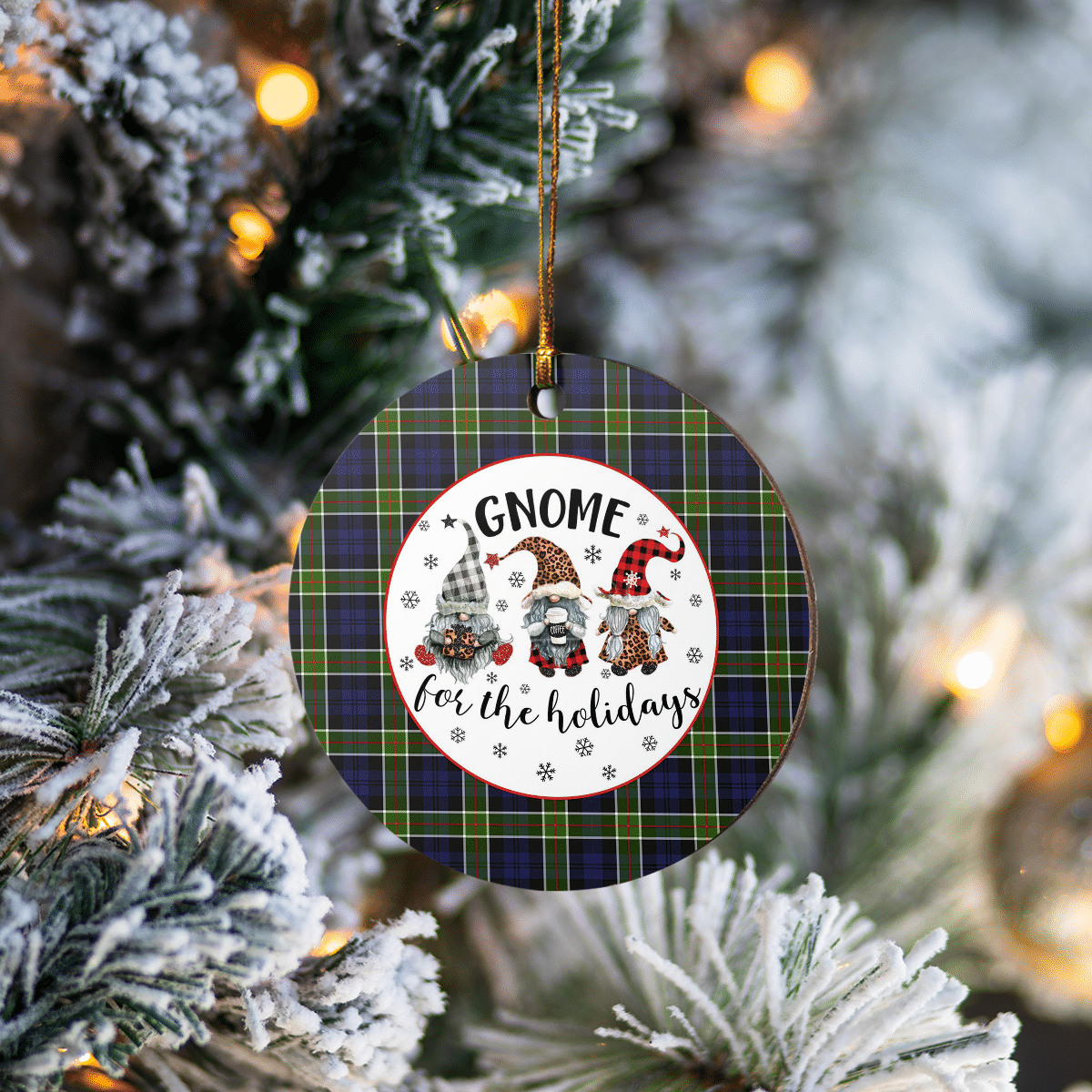 Clan Colquhoun Tartan Tartan Crest Gnome Round Ceramic Ornament CJ32 Colquhoun Tartan Tartan Christmas   